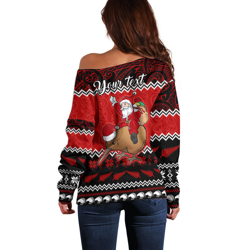 personalised-new-zealand-christmas-off-shoulder-sweater-kiwi-santa-claus-maori-meri-kirihimete