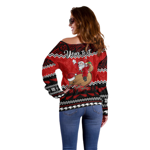 personalised-new-zealand-christmas-off-shoulder-sweater-kiwi-santa-claus-maori-meri-kirihimete