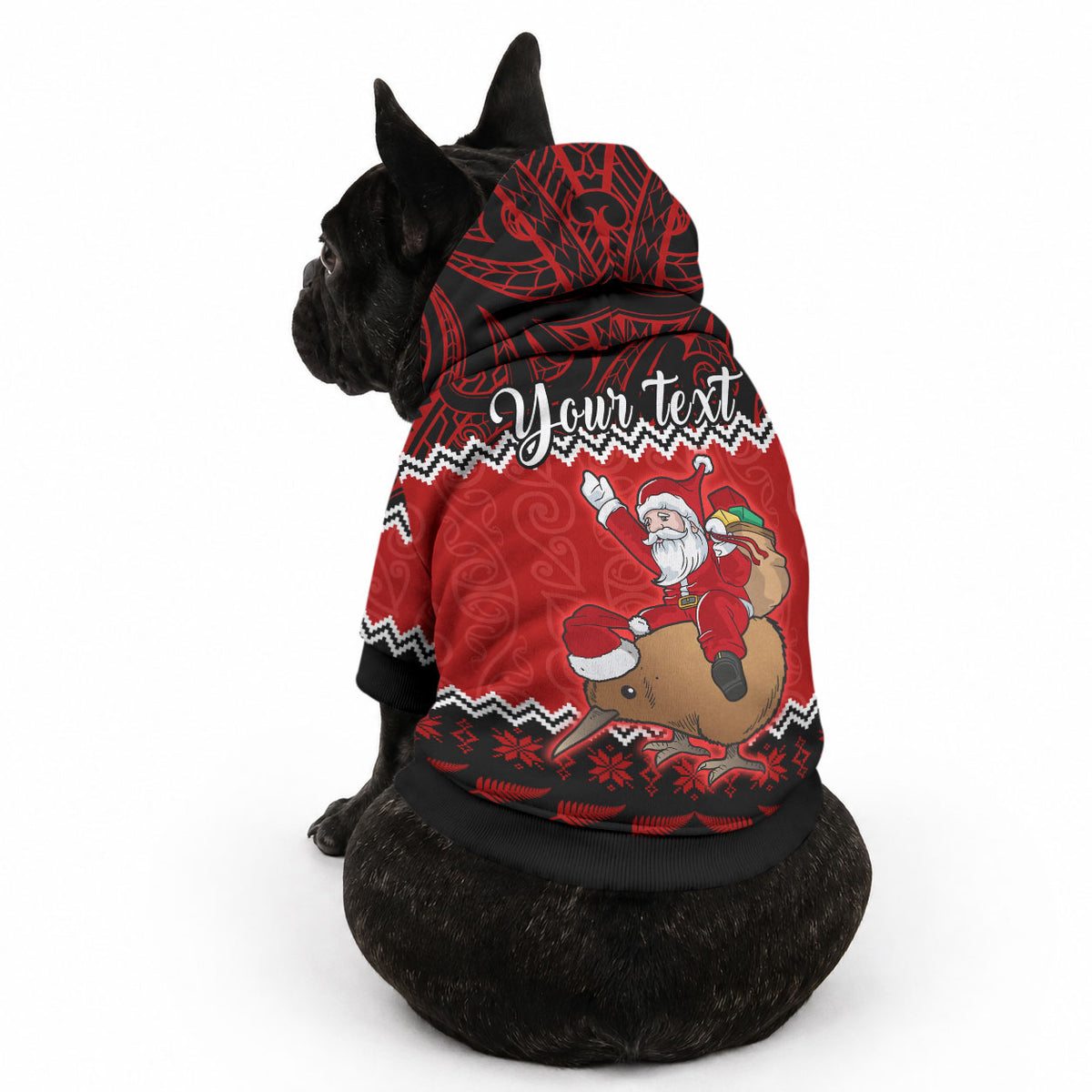 Personalised New Zealand Christmas Pet Hoodie Kiwi Santa Claus Maori Meri Kirihimete