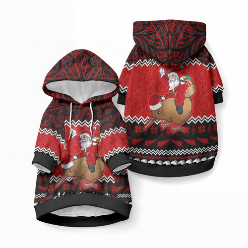 Personalised New Zealand Christmas Pet Hoodie Kiwi Santa Claus Maori Meri Kirihimete