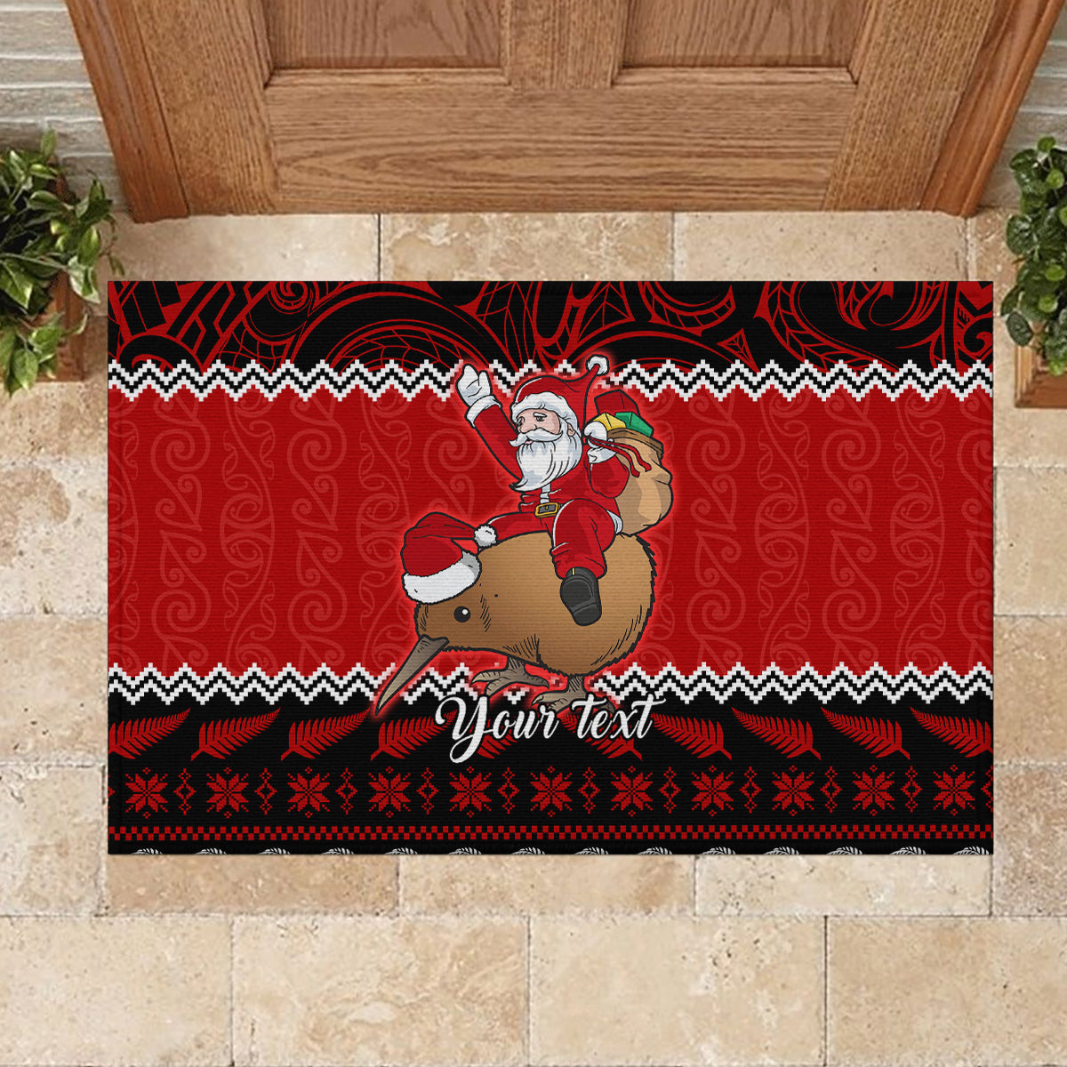 personalised-new-zealand-christmas-rubber-doormat-kiwi-santa-claus-maori-meri-kirihimete
