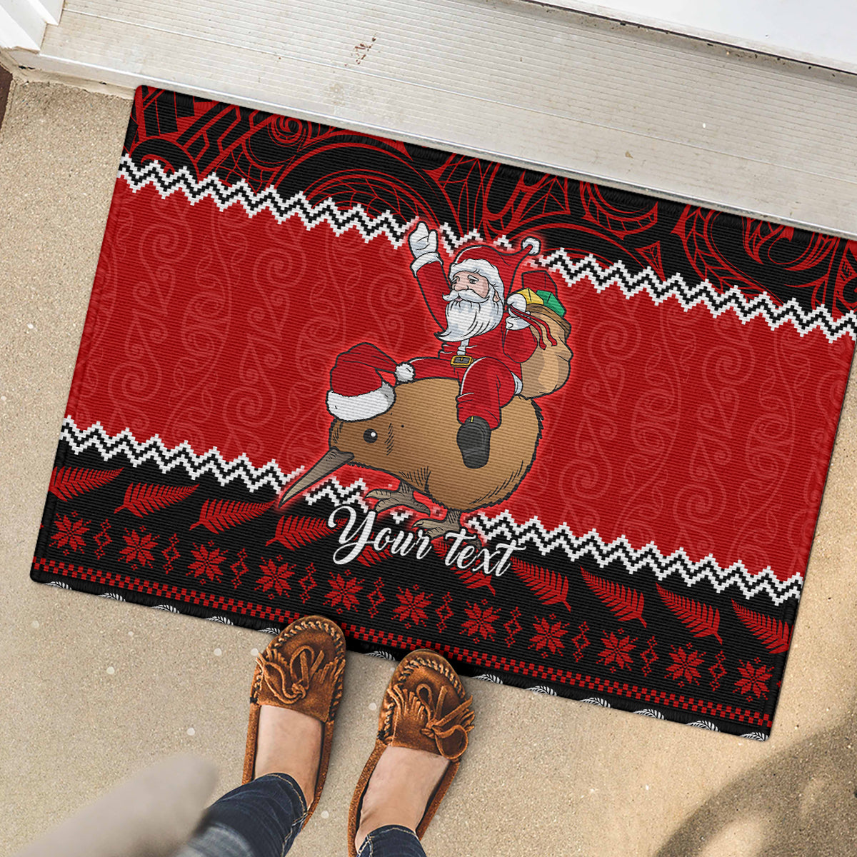 personalised-new-zealand-christmas-rubber-doormat-kiwi-santa-claus-maori-meri-kirihimete
