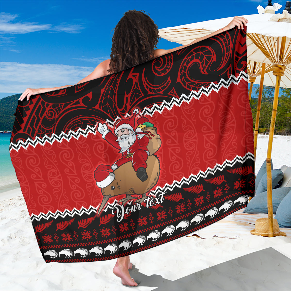 personalised-new-zealand-christmas-sarong-kiwi-santa-claus-maori-meri-kirihimete