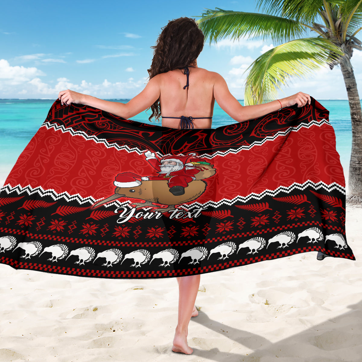 personalised-new-zealand-christmas-sarong-kiwi-santa-claus-maori-meri-kirihimete