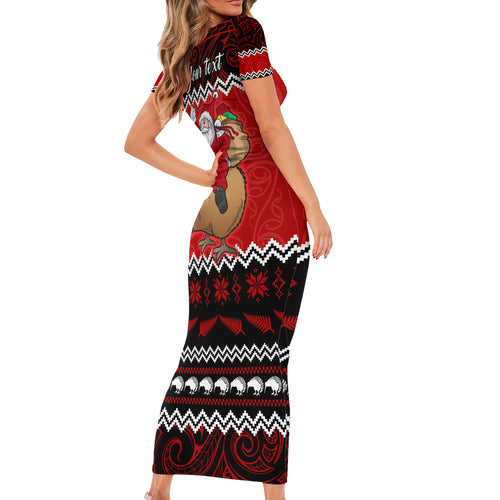 personalised-new-zealand-christmas-short-sleeve-bodycon-dress-kiwi-santa-claus-maori-meri-kirihimete