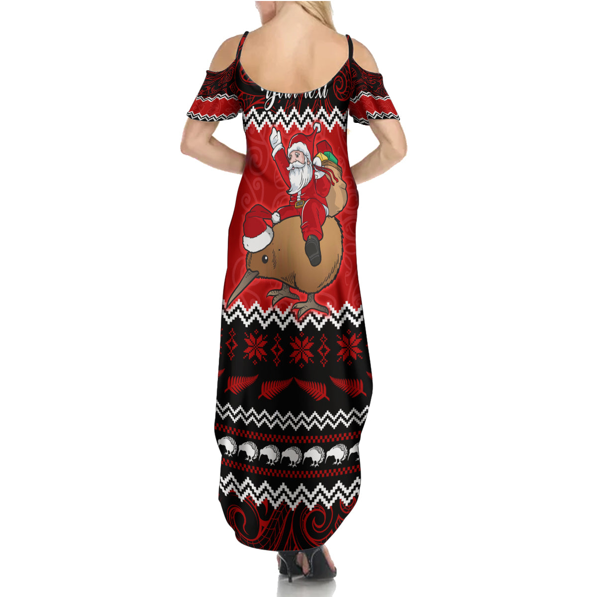 personalised-new-zealand-christmas-summer-maxi-dress-kiwi-santa-claus-maori-meri-kirihimete