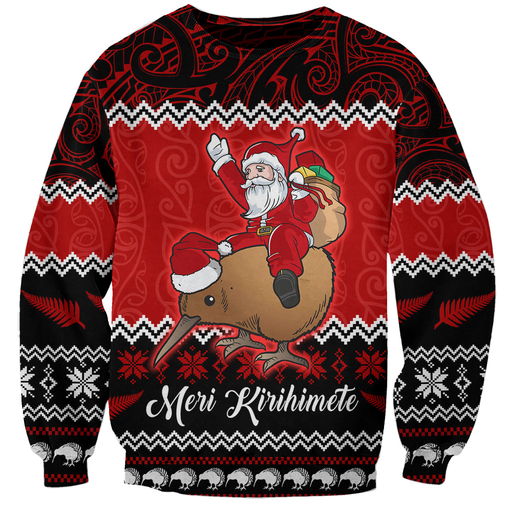 personalised-new-zealand-christmas-sweatshirt-kiwi-santa-claus-maori-meri-kirihimete