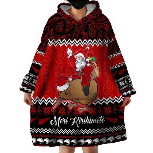 personalised-new-zealand-christmas-wearable-blanket-hoodie-kiwi-santa-claus-maori-meri-kirihimete