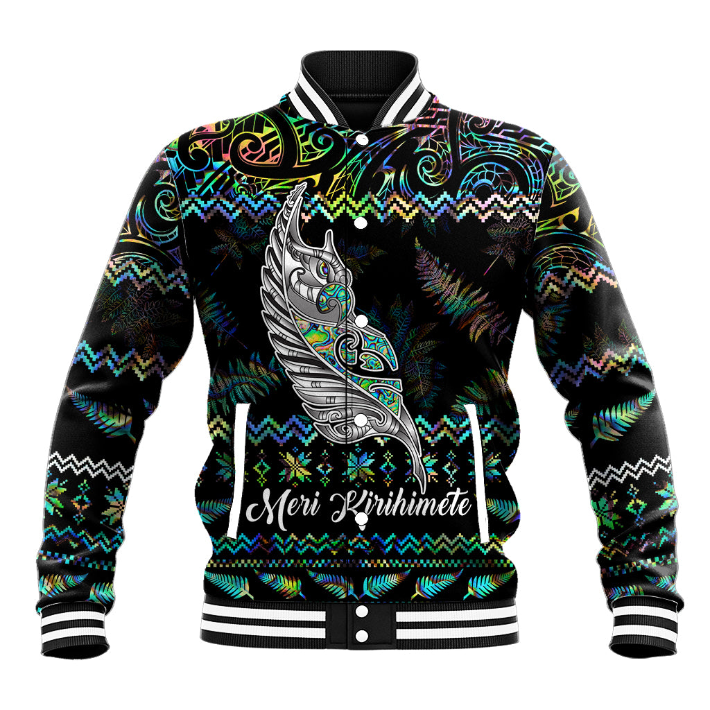 personalised-new-zealand-christmas-baseball-jacket-maori-fern-manaia-meri-kirihimete-with-papaua-shell