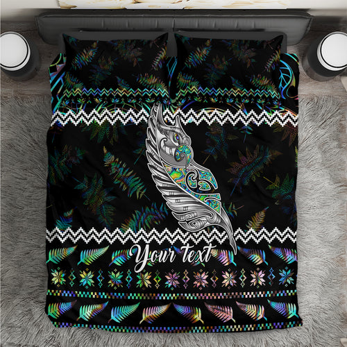 personalised-new-zealand-christmas-bedding-set-maori-fern-manaia-meri-kirihimete-with-papaua-shell