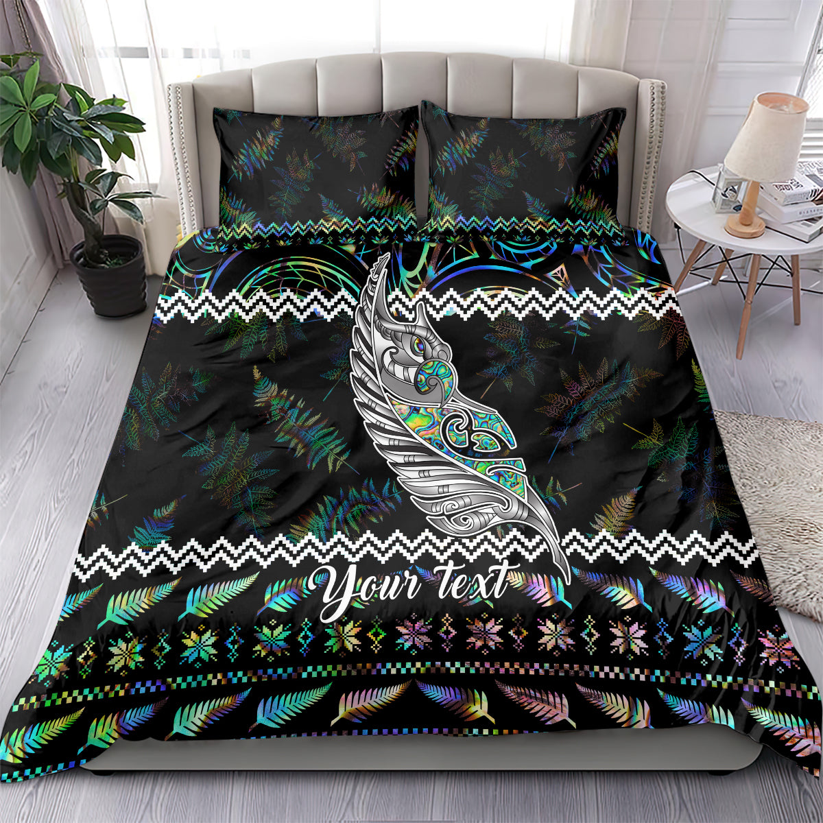 personalised-new-zealand-christmas-bedding-set-maori-fern-manaia-meri-kirihimete-with-papaua-shell