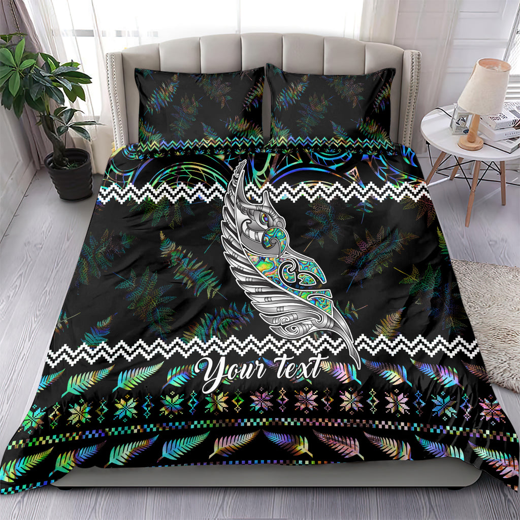 personalised-new-zealand-christmas-bedding-set-maori-fern-manaia-meri-kirihimete-with-papaua-shell