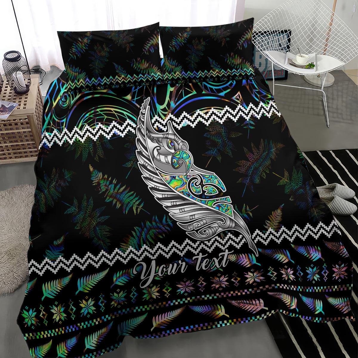 personalised-new-zealand-christmas-bedding-set-maori-fern-manaia-meri-kirihimete-with-papaua-shell