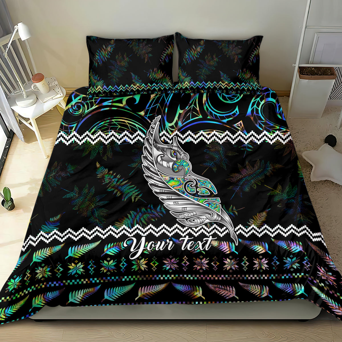 personalised-new-zealand-christmas-bedding-set-maori-fern-manaia-meri-kirihimete-with-papaua-shell