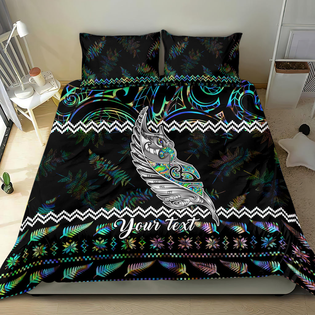personalised-new-zealand-christmas-bedding-set-maori-fern-manaia-meri-kirihimete-with-papaua-shell