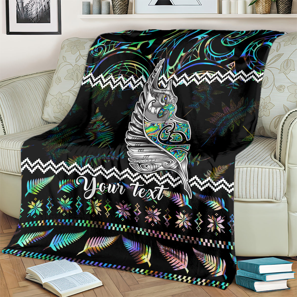 personalised-new-zealand-christmas-blanket-maori-fern-manaia-meri-kirihimete-with-papaua-shell