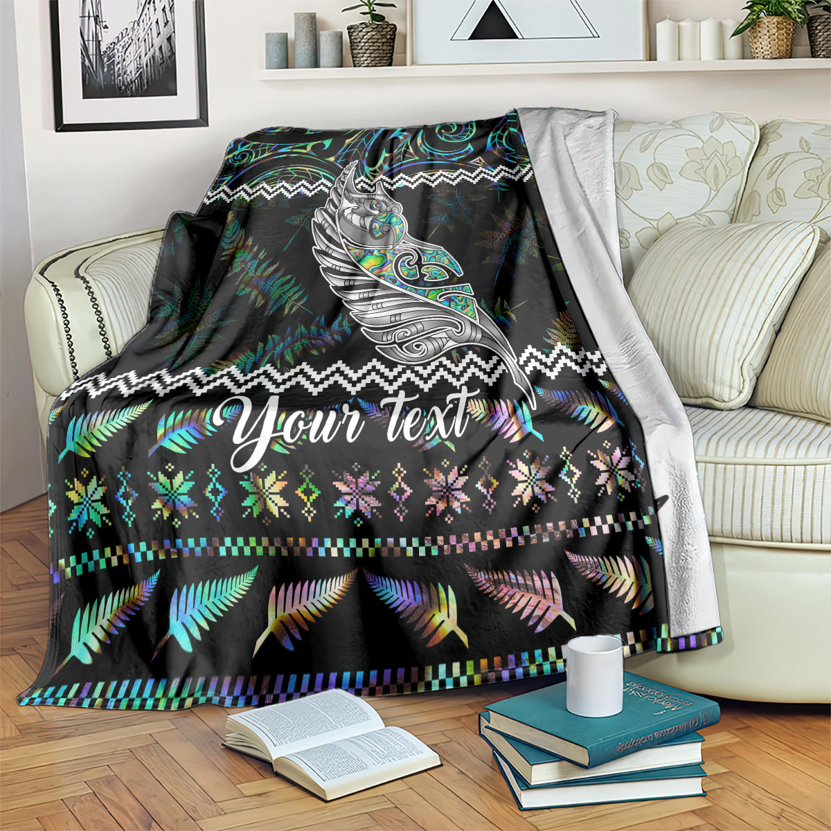 personalised-new-zealand-christmas-blanket-maori-fern-manaia-meri-kirihimete-with-papaua-shell