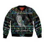 personalised-new-zealand-christmas-bomber-jacket-maori-fern-manaia-meri-kirihimete-with-papaua-shell