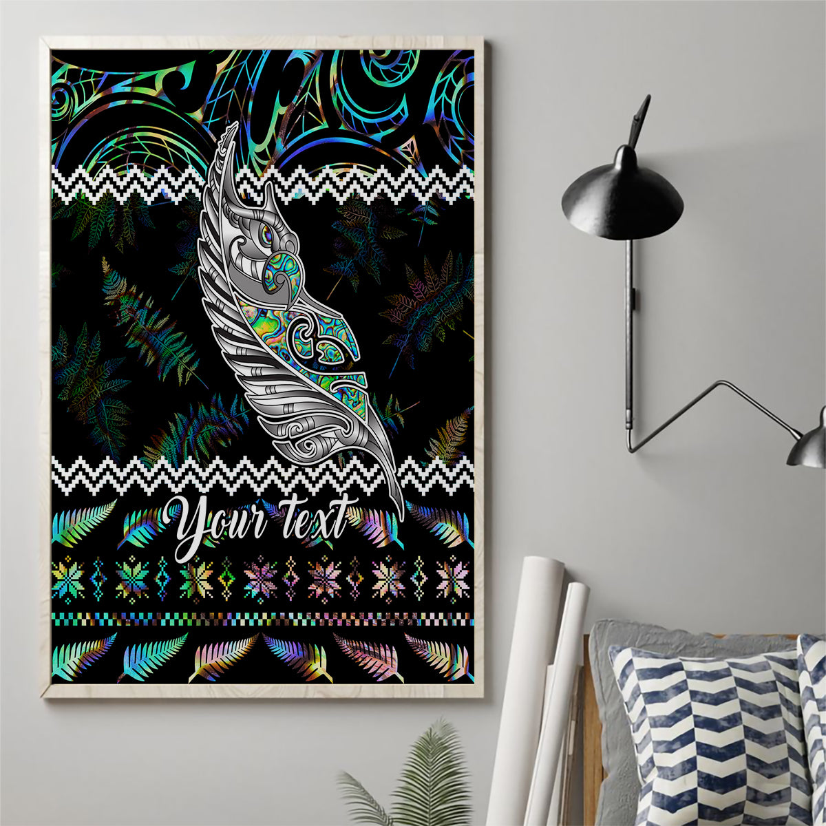 personalised-new-zealand-christmas-canvas-wall-art-maori-fern-manaia-meri-kirihimete-with-papaua-shell