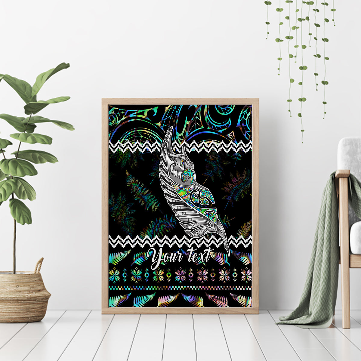 personalised-new-zealand-christmas-canvas-wall-art-maori-fern-manaia-meri-kirihimete-with-papaua-shell