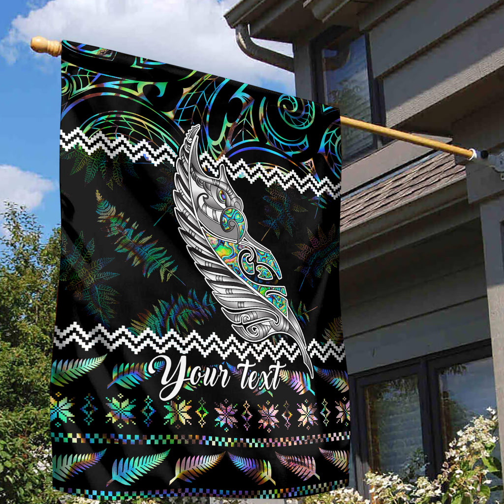 personalised-new-zealand-christmas-garden-flag-maori-fern-manaia-meri-kirihimete-with-papaua-shell