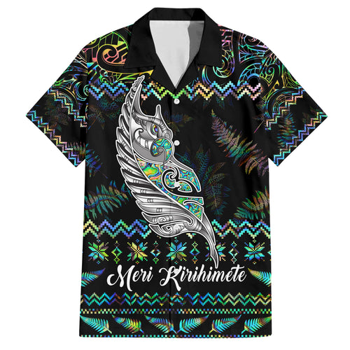 personalised-new-zealand-christmas-hawaiian-shirt-maori-fern-manaia-meri-kirihimete-with-papaua-shell
