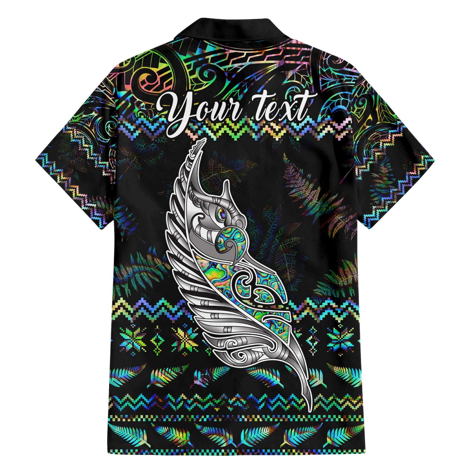 personalised-new-zealand-christmas-hawaiian-shirt-maori-fern-manaia-meri-kirihimete-with-papaua-shell