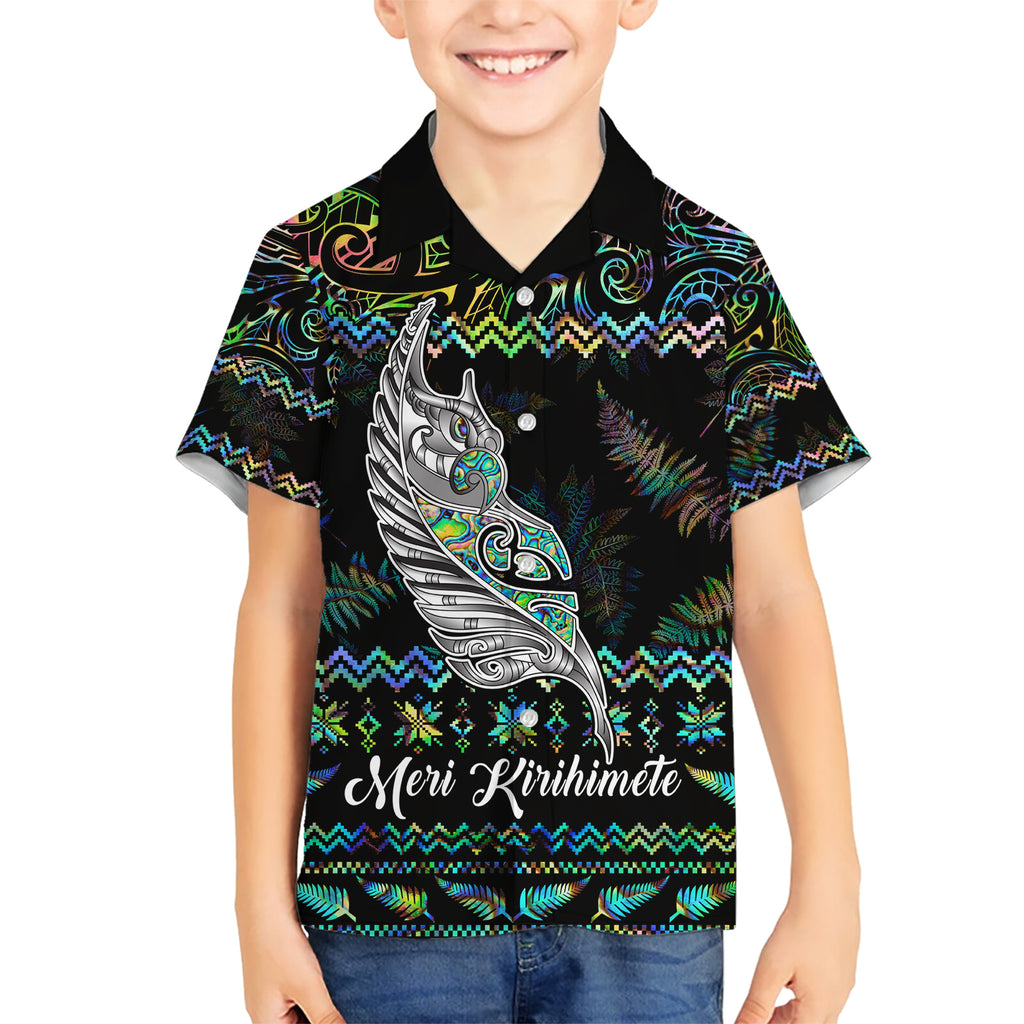 personalised-new-zealand-christmas-hawaiian-shirt-maori-fern-manaia-meri-kirihimete-with-papaua-shell