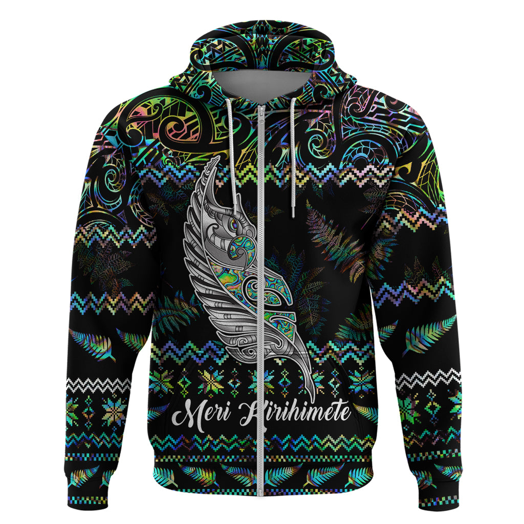 personalised-new-zealand-christmas-hoodie-maori-fern-manaia-meri-kirihimete-with-papaua-shell
