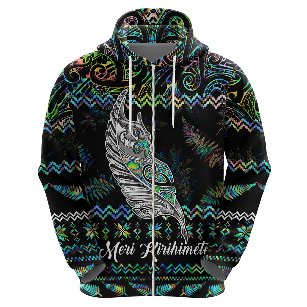 personalised-new-zealand-christmas-hoodie-maori-fern-manaia-meri-kirihimete-with-papaua-shell