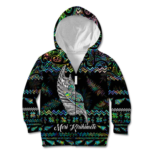 personalised-new-zealand-christmas-kid-hoodie-maori-fern-manaia-meri-kirihimete-with-papaua-shell