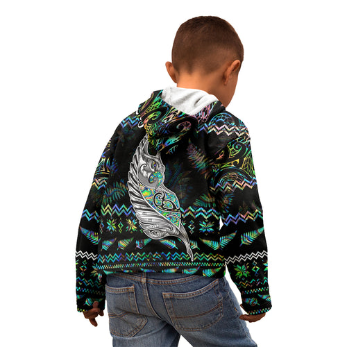 personalised-new-zealand-christmas-kid-hoodie-maori-fern-manaia-meri-kirihimete-with-papaua-shell
