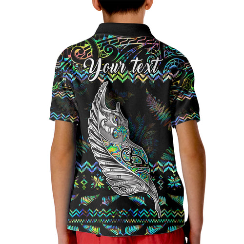 personalised-new-zealand-christmas-kid-polo-shirt-maori-fern-manaia-meri-kirihimete-with-papaua-shell