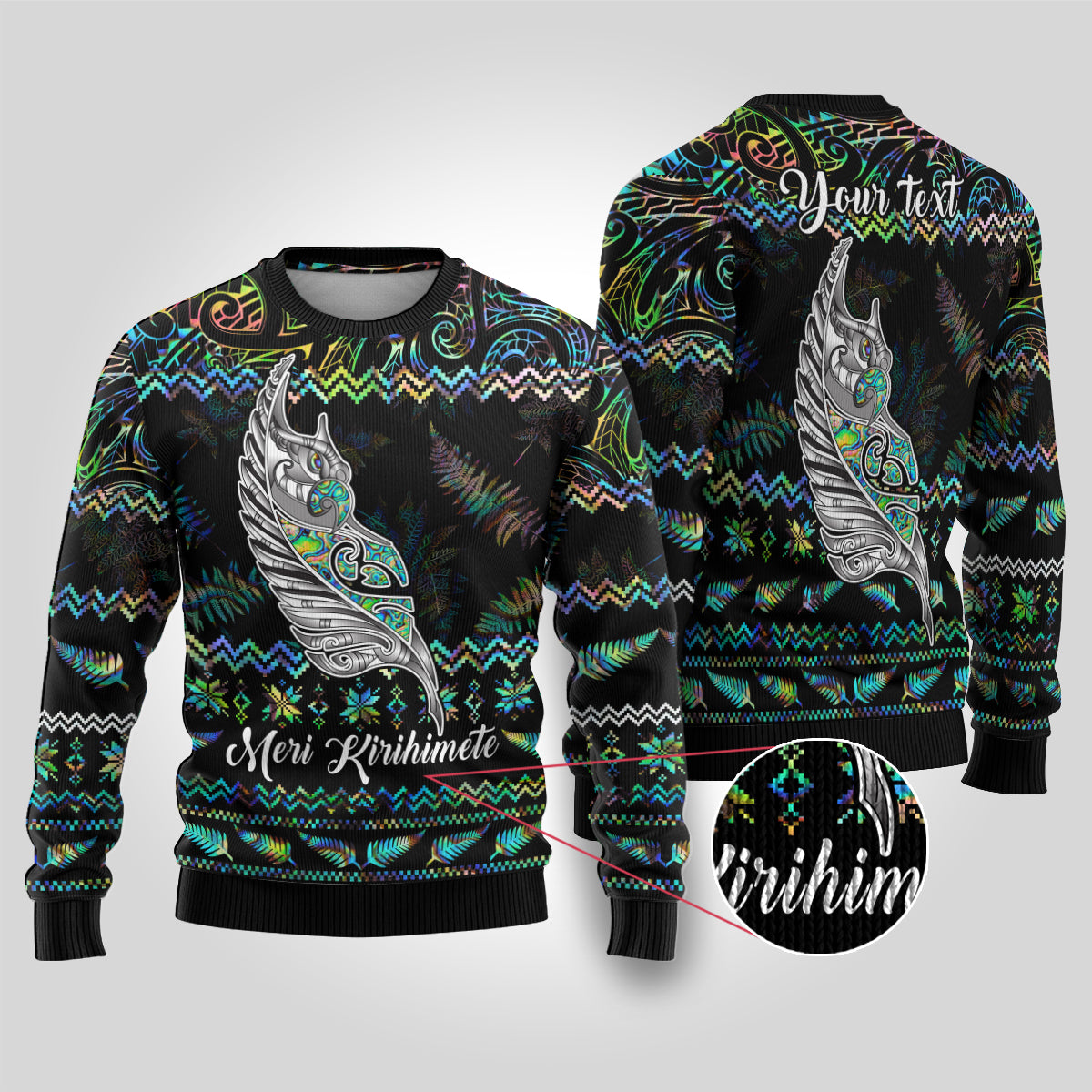 personalised-new-zealand-christmas-ugly-christmas-sweater-maori-fern-manaia-meri-kirihimete-with-papaua-shell