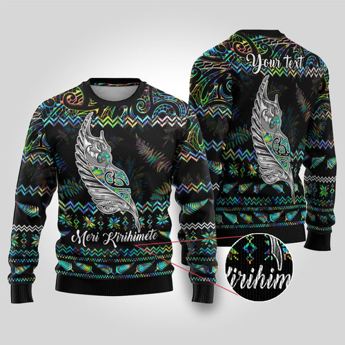 personalised-new-zealand-christmas-ugly-christmas-sweater-maori-fern-manaia-meri-kirihimete-with-papaua-shell