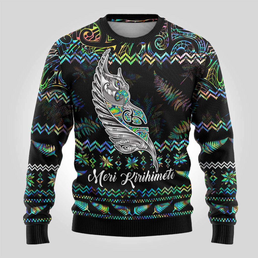 personalised-new-zealand-christmas-ugly-christmas-sweater-maori-fern-manaia-meri-kirihimete-with-papaua-shell