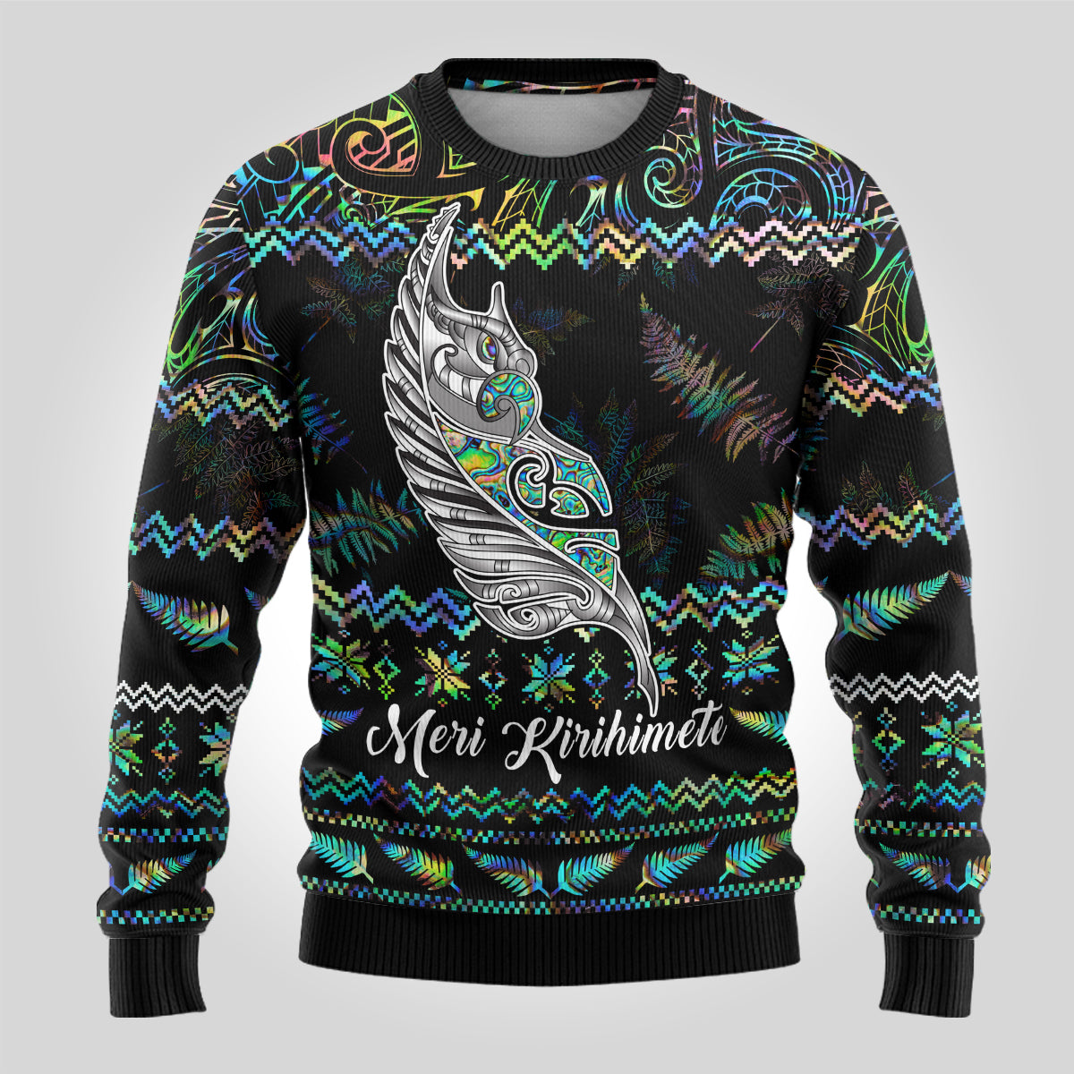 personalised-new-zealand-christmas-ugly-christmas-sweater-maori-fern-manaia-meri-kirihimete-with-papaua-shell
