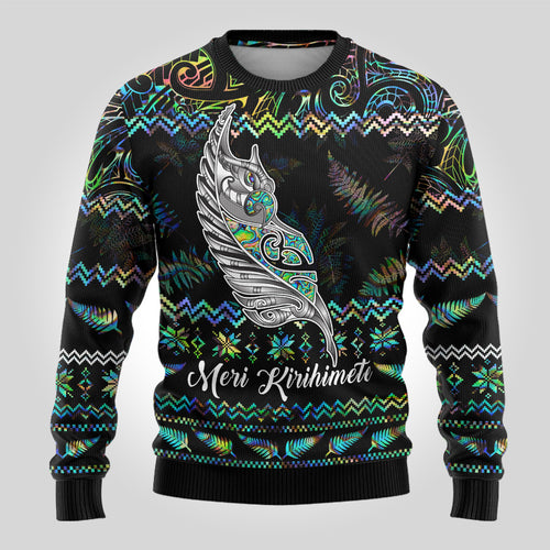 personalised-new-zealand-christmas-ugly-christmas-sweater-maori-fern-manaia-meri-kirihimete-with-papaua-shell