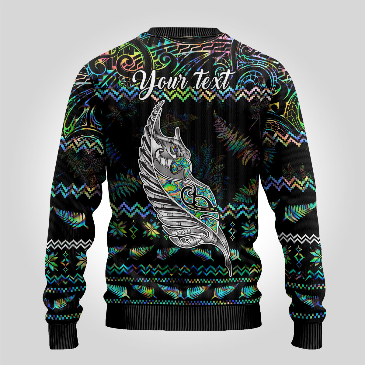 personalised-new-zealand-christmas-ugly-christmas-sweater-maori-fern-manaia-meri-kirihimete-with-papaua-shell