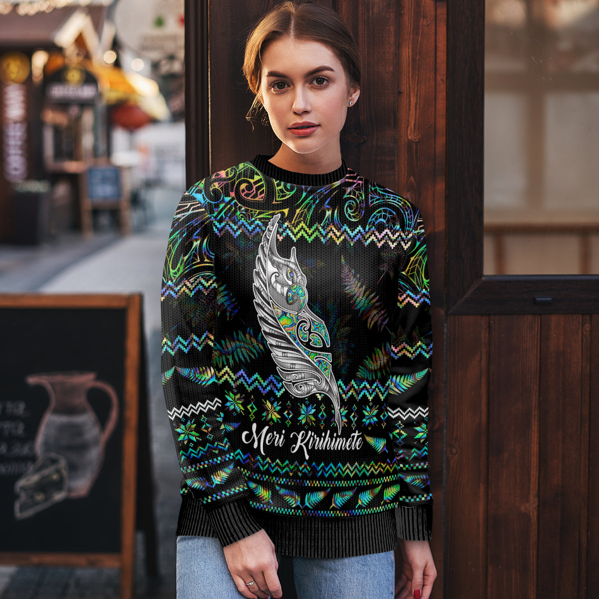 personalised-new-zealand-christmas-ugly-christmas-sweater-maori-fern-manaia-meri-kirihimete-with-papaua-shell