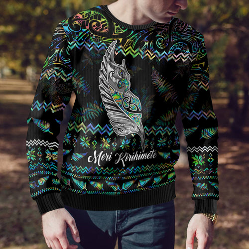 personalised-new-zealand-christmas-ugly-christmas-sweater-maori-fern-manaia-meri-kirihimete-with-papaua-shell