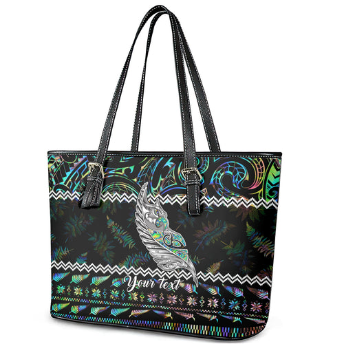 personalised-new-zealand-christmas-leather-tote-bag-maori-fern-manaia-meri-kirihimete-with-papaua-shell
