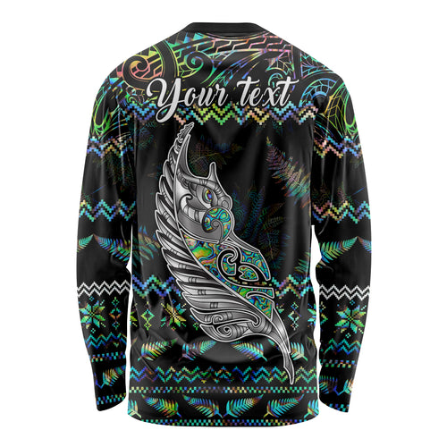 personalised-new-zealand-christmas-long-sleeve-shirt-maori-fern-manaia-meri-kirihimete-with-papaua-shell