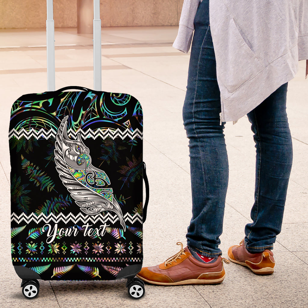 personalised-new-zealand-christmas-luggage-cover-maori-fern-manaia-meri-kirihimete-with-papaua-shell