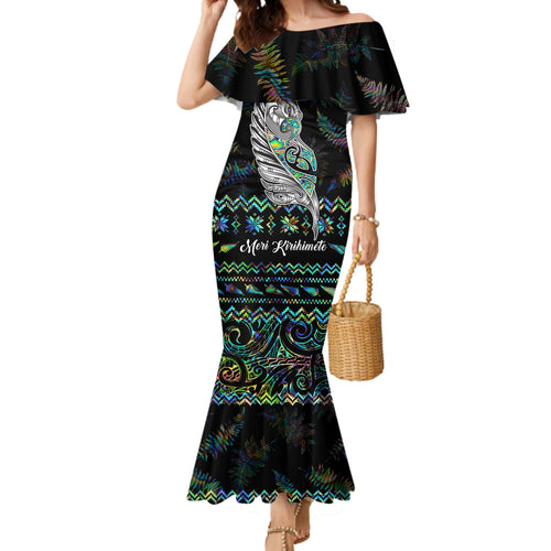 personalised-new-zealand-christmas-mermaid-dress-maori-fern-manaia-meri-kirihimete-with-papaua-shell