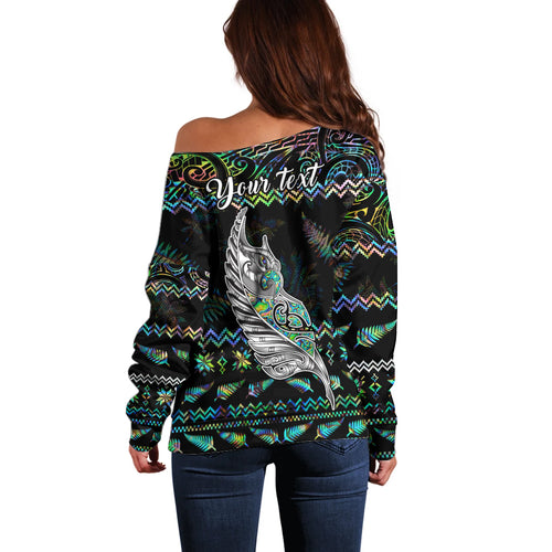 personalised-new-zealand-christmas-off-shoulder-sweater-maori-fern-manaia-meri-kirihimete-with-papaua-shell