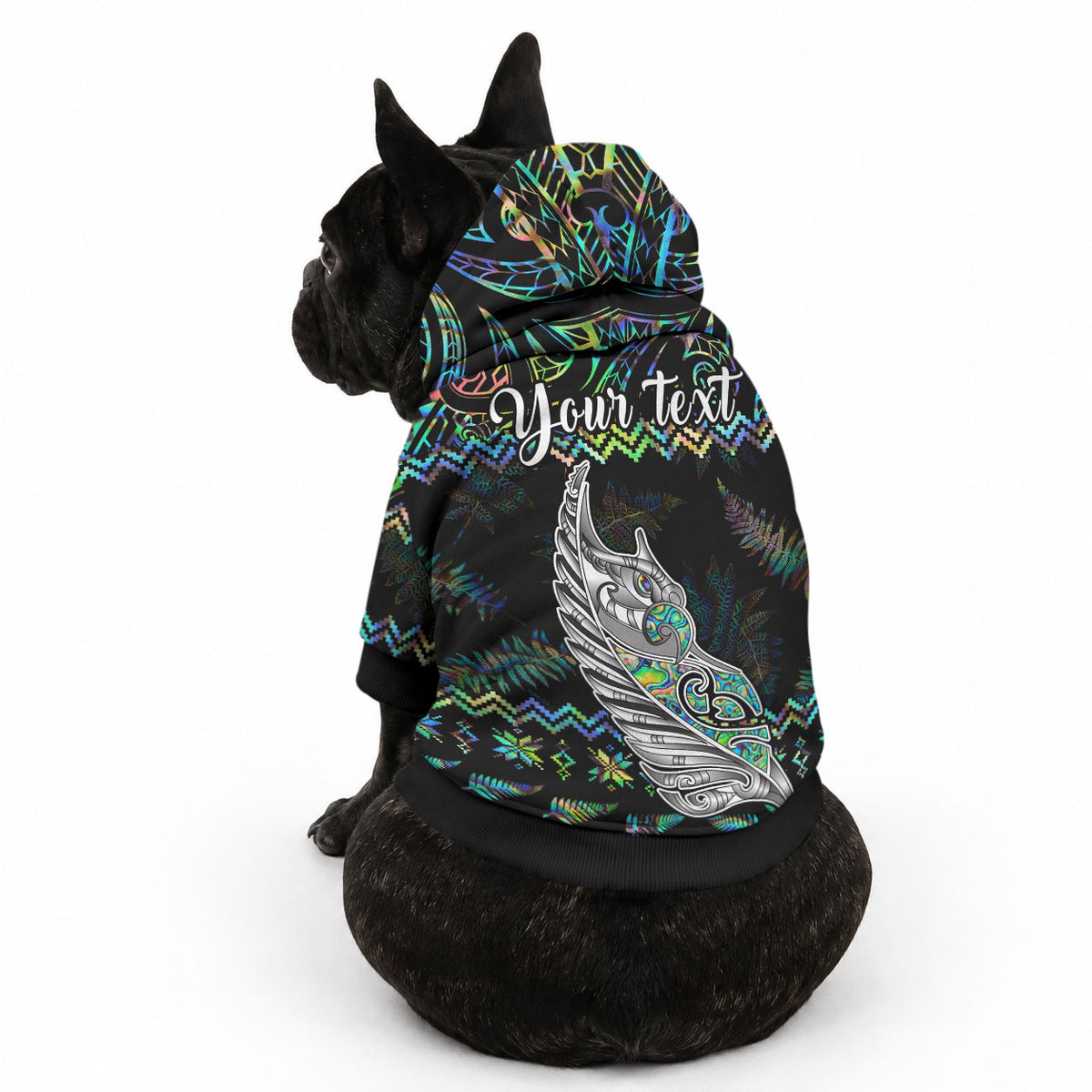 Personalised New Zealand Christmas Pet Hoodie Maori Fern Manaia Meri Kirihimete with Papaua Shell