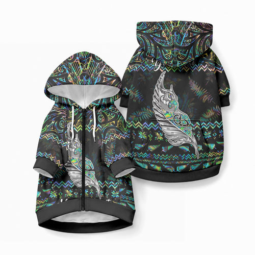 Personalised New Zealand Christmas Pet Hoodie Maori Fern Manaia Meri Kirihimete with Papaua Shell
