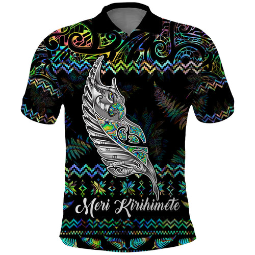 personalised-new-zealand-christmas-polo-shirt-maori-fern-manaia-meri-kirihimete-with-papaua-shell