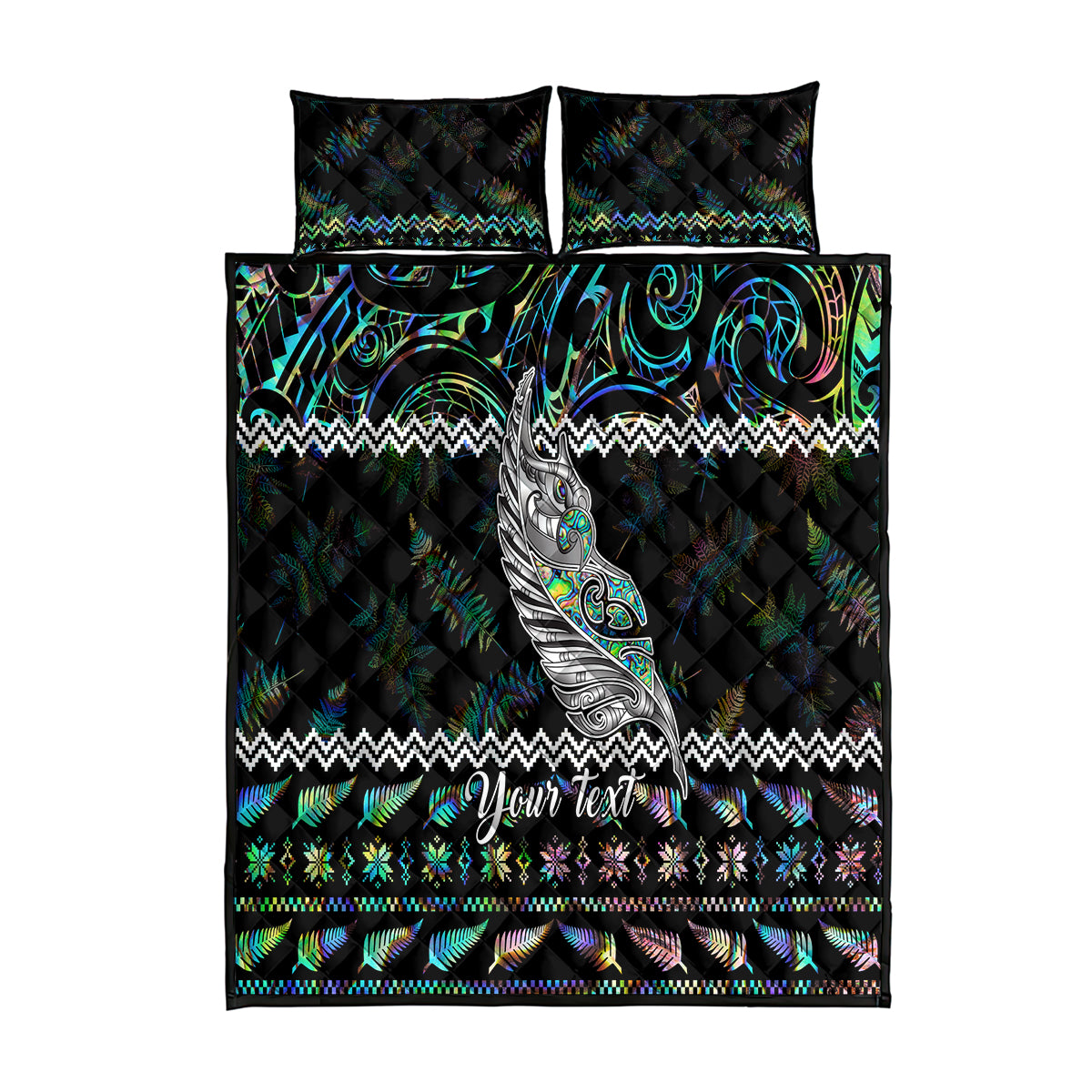 personalised-new-zealand-christmas-quilt-bed-set-maori-fern-manaia-meri-kirihimete-with-papaua-shell